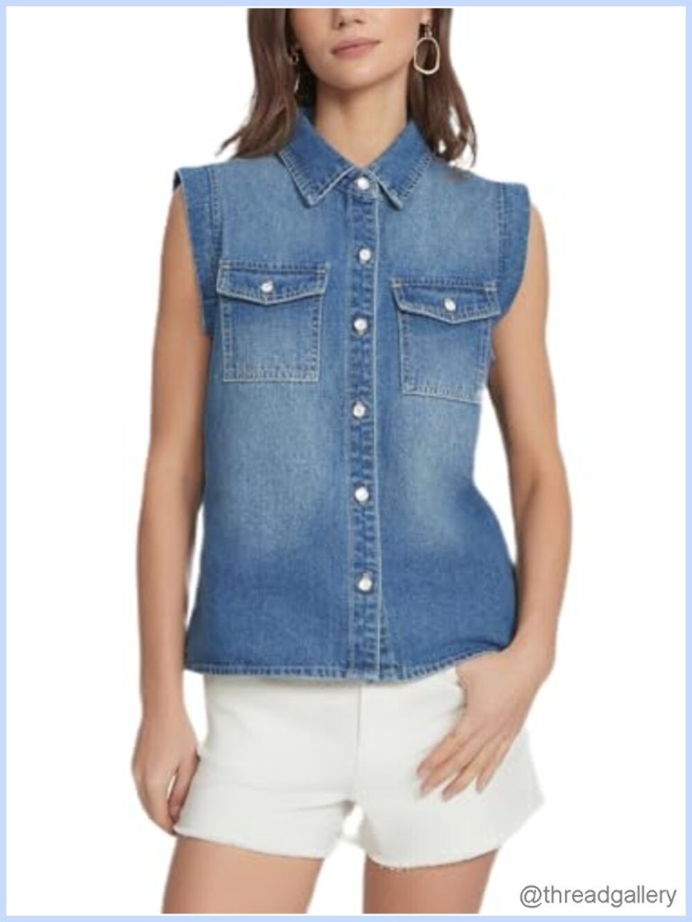 Sleeveless Denim Vest Jacket Button Down Jean Shacket Top Collared Waistcoat